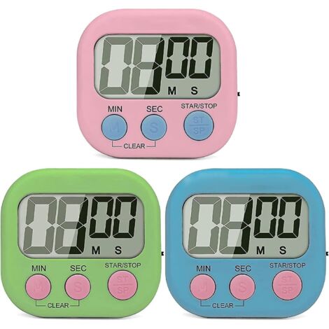 minuterie De Cuisine Numrique 3 Pices (bleu Vert Rose), Minuterie De Cuisson, Grand Cran, Alarme Sonore, Support Arrire Magntique, Compte  Rebours (1/5)
