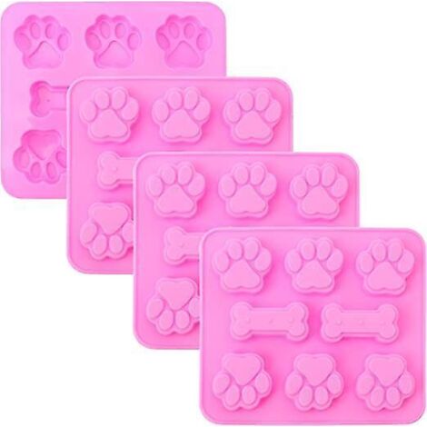 moules En Silicone Pour Chien 2-en-1(lot De 4 Pcs Rose) Pour Pattes Et Os, Moules En Silicone De Qualit Alimentaire Antiadhsif Pour Chocolat, Bonb (1/5)
