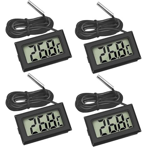 4x Moniteur De Temprature Thermomtre Lcd Numrique (noir + Blanc) Avec Sonde Externe, Adapt Aux Rfrigrateurs, Conglateurs, Aquariums (1/5)