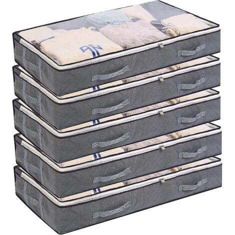 5 Pcs Sacs De Rangement Sous Le Lit Sac Vtements Pliable 75l Conteneurs De Rangement De Grande Capacit Avec Fentre Transparente Poignes Renforces (1/5)