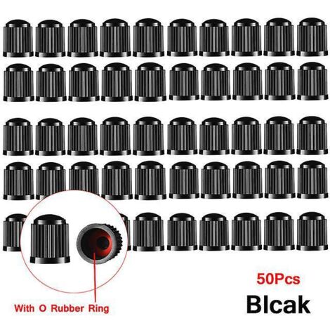 bouchon De Valve De Pneu 50pcs (noir), Cache-poussire En Plastique Pour Tige De Pneu De Voiture, Avec Bague D'tanchit, Adapt Aux Suv, Motos, Camio (1/5)