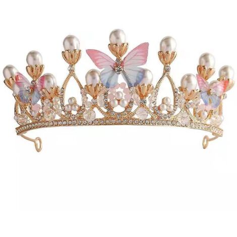 couvre-chef De Couronne De Perle De Papillon De Fille, Bijoux En Cristal D'enfants, Accessoires De Robe De Reprsentation D'tape, Couronne De Papil (1/5)