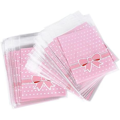 8x10cm+2,8cm 200pcs Sac Sachet Pochettes De Bonbons Rose Motif Noeud Papillon Avec Auto-adhsive Pour Bonbons Bijoux Objets (1/5)