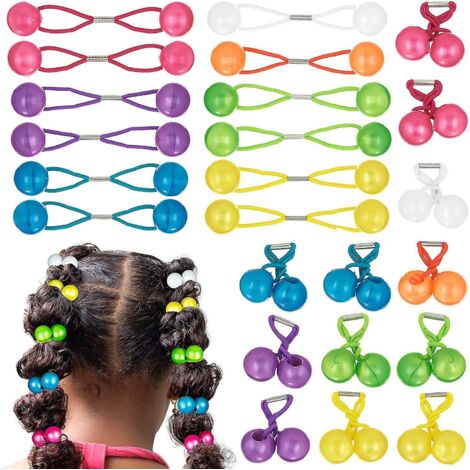 12 Paires Porte-queues De Cheval Lastiques Double Boules Lastiques Cheveux Colors Avec Boules Mignonnes Bandes De Cheveux En Caoutchouc Attaches (1/5)