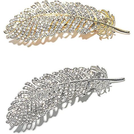 pince Cheveux En Plumes De Cristal (argent, Or), Pince Cheveux En Mtal Rtro, Ensemble De Deux Pingles Cheveux En Strass Avec Accessoires Pince (1/5)