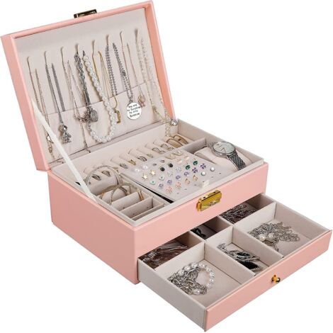 bote Bijoux Femme, 2 Niveaux Rangement Bijoux Voyage Fille En Cuir Pu, Organisateur Bijoux Et Prsentoirs Coffret Pour Bagues, Boucles D'oreilles, (1/5)