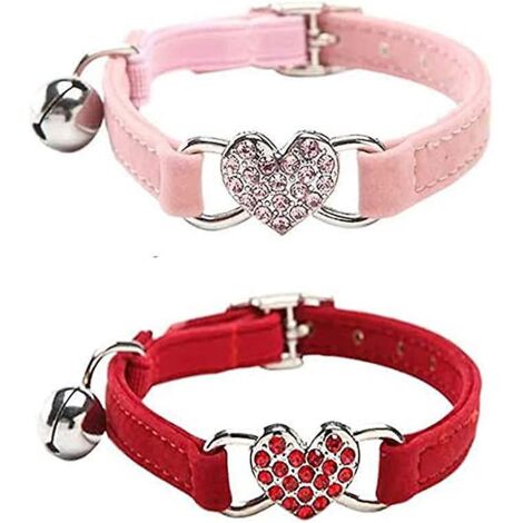 collier Pour Chat 2 Pices Avec Clochette En Diamant Color Floqu (rouge Et Rose), Joli Petit Collier Pour Chat, Collier Pour Chat Avec Clochette Et (1/5)