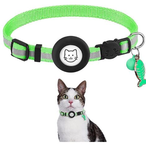 collier Pour Chat Airtag (vert), Collier Pour Chat Airtag Rflchissant Avec Clochette Et Couvercle De Support Airtag Tanche En Silicone, Adapt Au C (1/5)