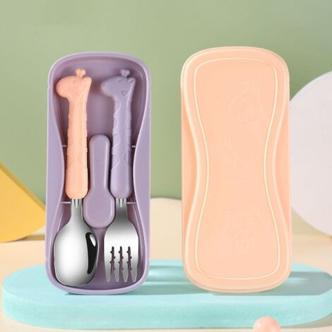 un Ensemble De Cuillre + Fourchette + Bote (mante Violet) Vaisselle Pour Enfants Baguettes D'apprentissage Apprendre  Manger Cuillre Fourchette Ba (1/5)