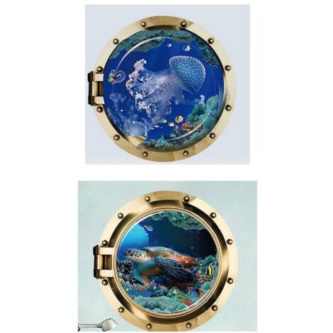 ensemble De Deux Pices 50 Cm 50 Cm Monde Sous-marin Animaux Paysage Autocollants Sous-marin Faux Fentre Autocollants Simulation 3d Chambre Stro (1/3)