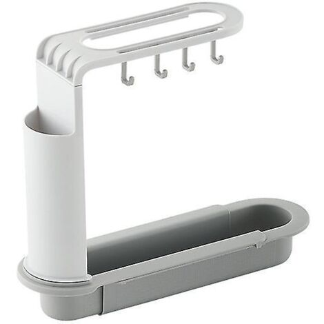 (gris) Tagre De Rangement Tlescopique Pour Vier, Gouttoir Rglable, Panier De Drainage Pour Vier De Cuisine Avec Une Ponge De Nettoyage (1/5)