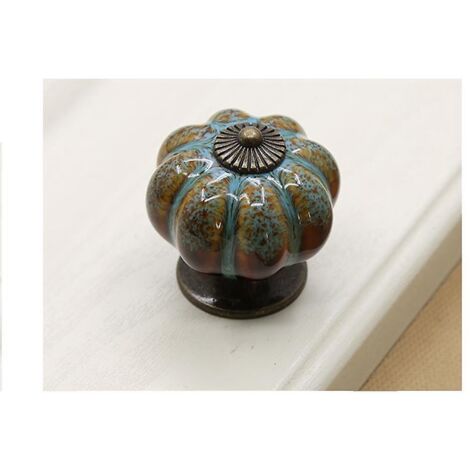 1pcs Boutons De Tiroir De Forme Citrouille, Poignes De Meuble 3,8 X 4,0 Cm En Cramique, Style Europen Vintage Avec Imprim Lopard Bleu Pour Les Arm (1/5)