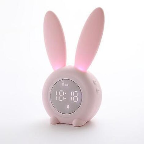 rveil Pour Enfants - Rose, Rveil Lumineux Pour Enfants, Rveil De Lapin Mignon, Lampe De Chevet Fonction De Sieste, Affichage Automatique De L'heur (1/5)