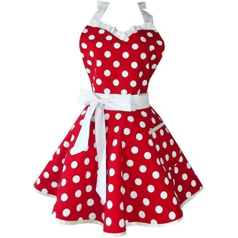 apple Belle Chrie Rouge Rtro Cuisine Tabliers Femmes Fille Coton Pois Cuisine Salon Tablier Robe (1/5)