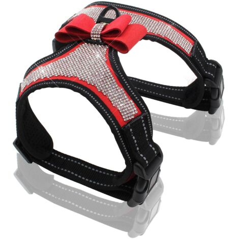 strass Brillant Rflchissant Chien Harnais (rouge, S) - Gilet De Chien En Nylon Sans Zip Avec Noeud Papillon Pour Petit Chien De Taille Moyenne Fte (1/4)
