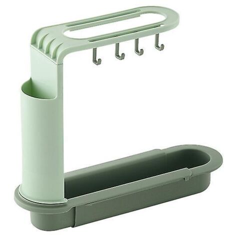 (vert) Tagre De Rangement Tlescopique Pour Vier, Gouttoir Rglable, Panier De Drainage Pour Vier De Cuisine Avec Une Ponge De Nettoyage (1/4)