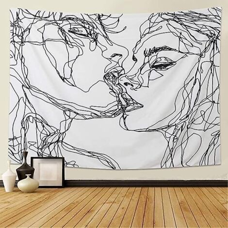 homme Femme Affectueux Abstrait Croquis Tapisserie Murale, Amant Embrasser Tapisserie, Chambre Dortoir Salon Tapisserie Murale (m / 130cmx150cm) (1/5)