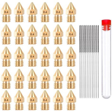 buse D'extrudeuse 0.4mm Mk8 Buse 30pcs 10 Aiguilles De Nettoyage De Buse Ensemble De Buses D'imprimante 3d (1/4)