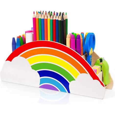 porte-stylos Et Porte-crayons En Bois - Rainbow Supply Caddy Organisateur De Bureau Pour Fournitures De Bureau Pinceau De Maquillage Organisation (1/5)