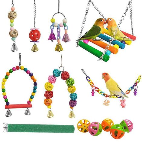 jouets Pour Oiseaux, Bois Naturel D'escalade Chelles Jouets, Balanoires, Escalade Perch Pour Cages  Oiseaux De Petite Taille, Perroquets, 9 Pices (1/5)