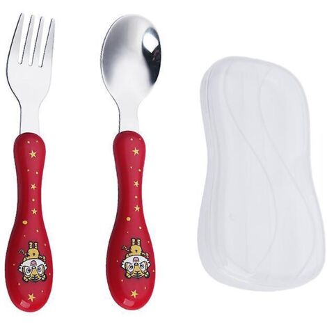 un Ensemble De Cuillre Fourchette Tigre Rouge + Bote Cuillre Dessin Anim Fourchette Bb Apprentissage Formation Cuillre Portable Ensemble De Vaisse (1/5)