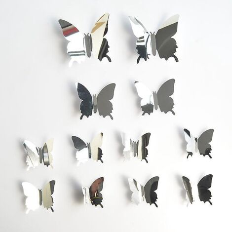 12 Pices Papillon Miroir Bricolage Combins Stickers Muraux Papillons 3d Dcoration De La Maison (1/5)