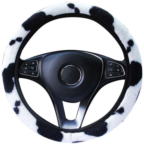 housses De Volant De Voiture En Peluche Universel 37-38cm Couvre Volant Voiture Couverture De Volant Chaud Hiver Motif Vache Tlescopique Housse De (1/5)
