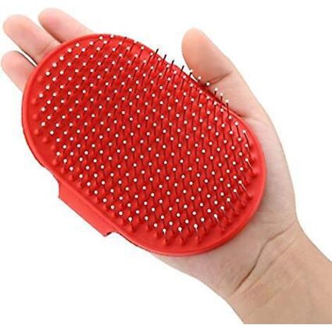 brosse De Massage Rouge En Silicone Pour Animaux De Compagnie - Avec Aiguille En Acier Inoxydable - Brosse De Bain Pour Chiens, Chats - Brosse De (1/5)