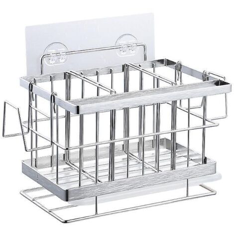 blanc-20 15 14 Cm Organisateur Evier Cuisine, Rangement Mural Pour Eponge, Brosse, Liquide Vaisselle, Porte Eponge Mural En Acier Inoxydable (1/5)