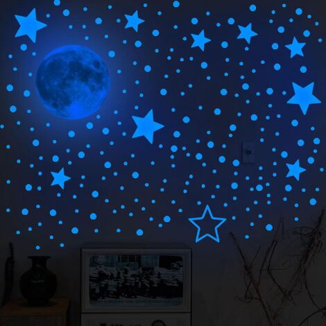 ensemble Monobloc (lumire Bleue) : 19cm Lune 1 Pice + 3 Pices Toiles Autocollants Lumineux Stickers Muraux Lune Et Toiles Autocollants Lumineux, A (1/5)