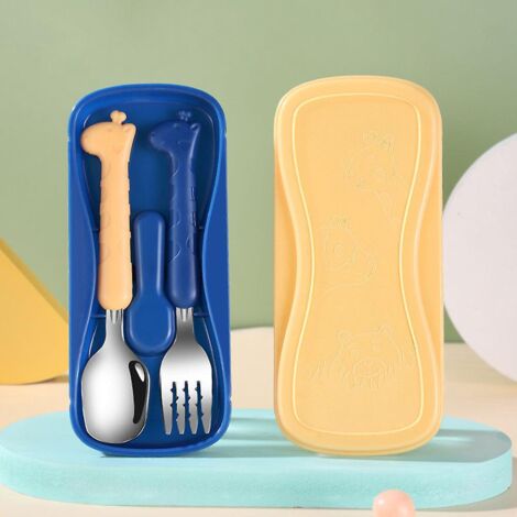 a Set Cuillre + Fourchette + Bote (bleu Berlin) Vaisselle Pour Enfants Apprentissage Baguettes Manger Apprentissage Cuillre Fourchette Bb Formatio (1/5)