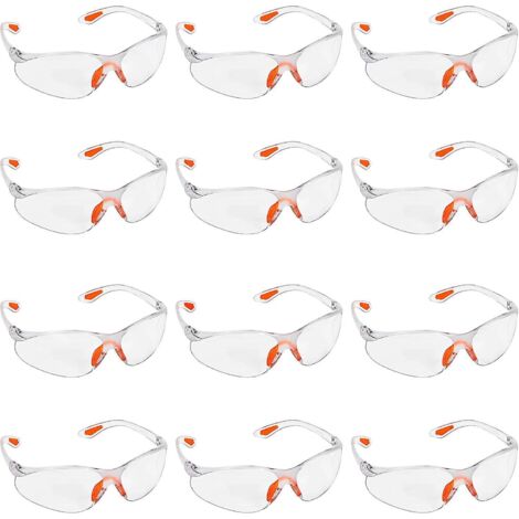 lot De 12 Lunettes De Scurit Transparentes- Lunette Transparente Pc - Lunettes De Protection Avec Verres En Plastique, Pont-de-nez Et Embouts De B (1/5)