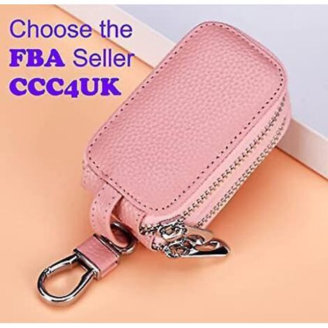 couleur Rose Porte-cls De Voiture Sac Double Fermeture Clair En Cuir Protection Cl Porte-monnaie Porte-cls Avec Fentre Transparente Pour Cl De Voi (1/5)