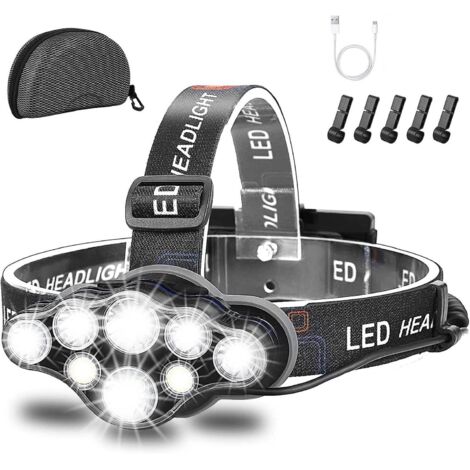 lampe Frontale,torche Frontale 18000 Lumens 8 Led 8 Modes D'clairage,lampe Frontale Led Ultra Puissante Rechargeable Usb 90 Rglable Tanche Et Lger (1/5)