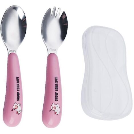 un Ensemble De Rose Tirelire Fourchette Cuillre + Bote Dessin Anim Cuillre Fourchette Bb Apprentissage Apprentissage Cuillre Mnage Portable Vaisse (1/5)