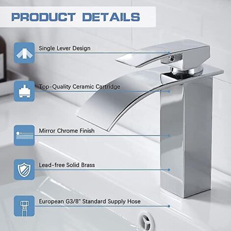 moderne Robinet Salle De Bain Cascade, Design Elgant Robinet Lavabo Cascade, Mitigeur Salle De Bain En Laiton, Eau Chaude Et Froide Disponible, Ro (1/3)