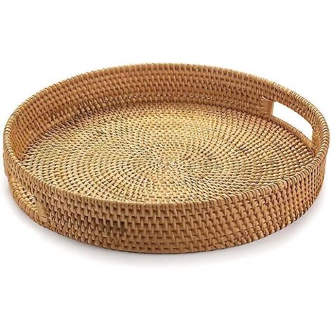 30 Cm , Plateau De Service Rond En Rotin, Plateau De Service En Osier Avec Poignes Dcoupes, Panier De Service Tress Fruits/pain (1/5)