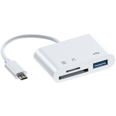 lecteur De Carte Mmoire Blanc 1 Pice Carte Non Incluse, Adaptateur 3 En 1 Usb Usb-c Vers Lecteur De Carte Sd (1/4)