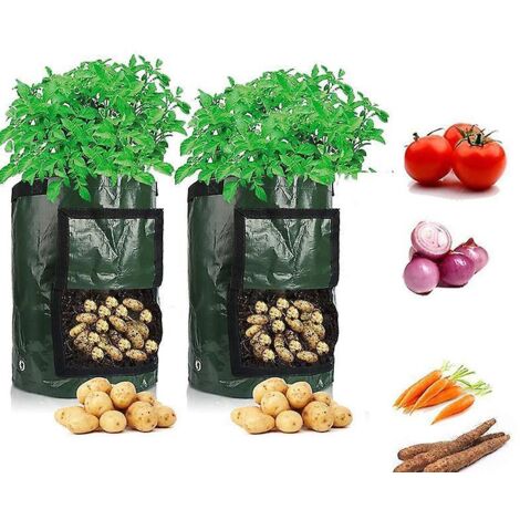 sac De Culture De Pommes De Terre Croissance, 2 Pcs 10 Gallons Sac De Legumes, 35 X 45 Cm En Tissu Durable Avec Rabat Et Poigne (1/5)