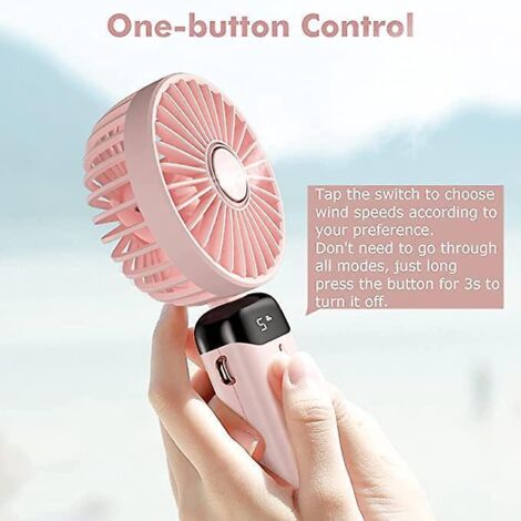 ventilateur Portatif, Couleur Rose Mini Ventilateur Portable Rechargeable Par Usb, Petit Ventilateur De Poche 5 Vitesses Avec Base, Batterie 3000 (1/5)