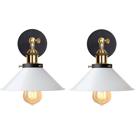 lot De 2 Applique Murale Industrielle Lampe De Plafond De Style Edison Mtal Plafonnier Rtro Avec Rotation 180 Degrs - 220mm, Noir + Blanc (1/5)