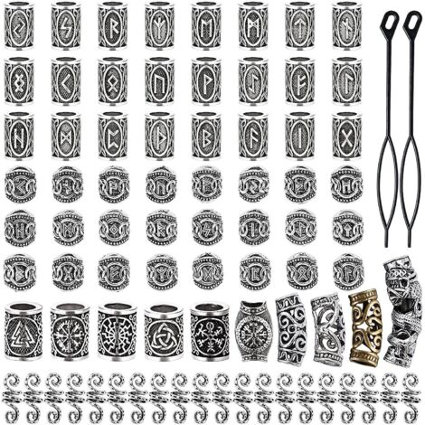 80 Pieces Viking Beard Beads Ancient Norse Hair Tube Beads Dreadlocks Beads For Hair Braid Bracelet Pendant Necklace Silver Diy Jewelry Hair Decor (1/5)