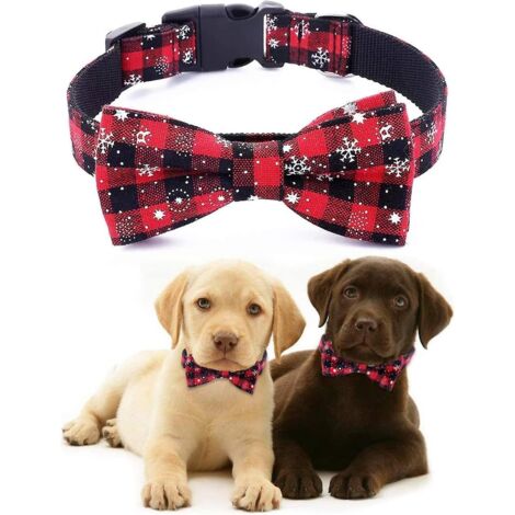 collier Rglable Pour Chien/chat/animal Domestique En Nylon Avec Nud Papillon Motif Neige, Thme Nol,  Red-l (1/5)