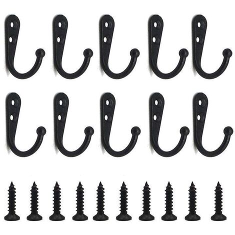 10 Pices Crochets Vintage,crochet Porte Manteau,porte Manteau Mural Vintage,crochet Mtal De Porte,rtro Crochet De Manteau Mtal Avec Vis (noir) (1/5)