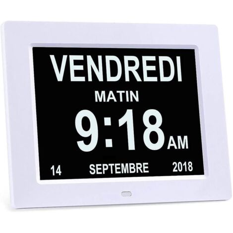 8" Lcd Digital Calendar Clock With Date, Calendar Clock With Date, Day And Time Alzheimer's Clock Clock For Seniors,(white) (1/4)
