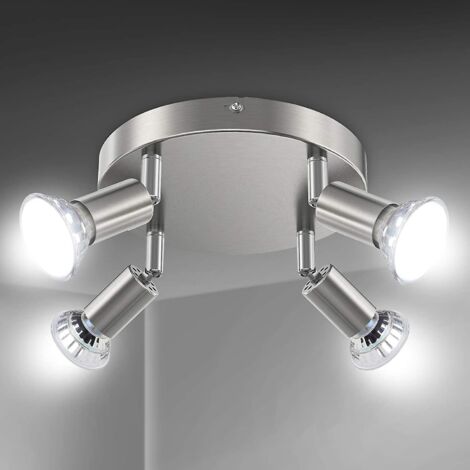 led Ceiling Light Rotatable, 4-way Round Led Ceiling Spotlight, 110mm (includes 2x4w Gu10 Led Bulb, 450lm, Cool White) Led Ceiling Light For Kitch (1/5)