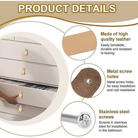 10 Pcs Poigne En Cuir Pour Meuble Poigne De Porte En Cuir Poignes Cuir De Placard Poigne De Porte Cuisine En Cuir Poigne De Porte De Placard En Cu (1/4)