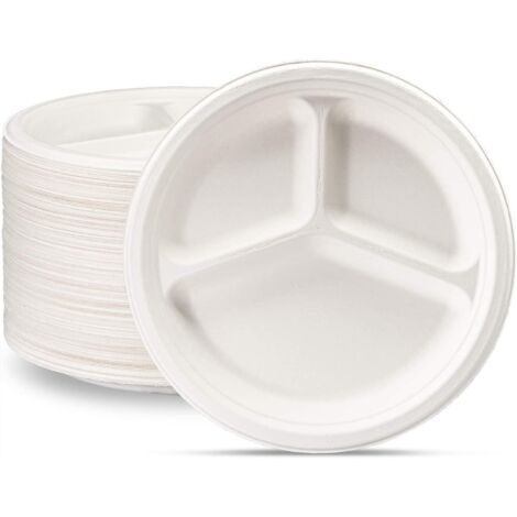 discount 100% Compostable 10 Inch Heavy-duty Plates [50 Pack] 3 Compartment Eco-friendly Disposable Sugarcane Paper Plates (1/5)