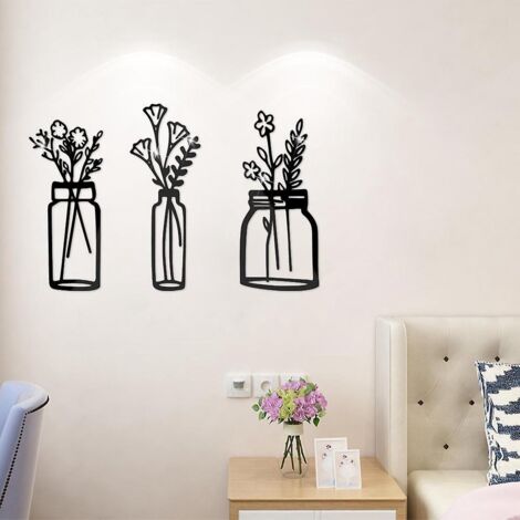 3 Pices Dcoration Murale De Fleur Art Mural De Vase Minimaliste Dcor En Fil De Fer De Tulipe Sculpture Murale Florale Pour Cuisine Salon (1/5)