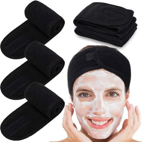 lot De 3 Bandeaux De Maquillage Cheveux Lavables Noirs, Bandeaux Anti-rayures Bandeaux Pour Spa Yoga Sport Maquillage Traitement Du Visage (1/5)